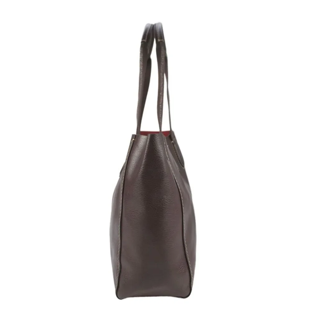 Coach Womens Leather Button Closure Derby Tote Shoulder Handbag Brown
